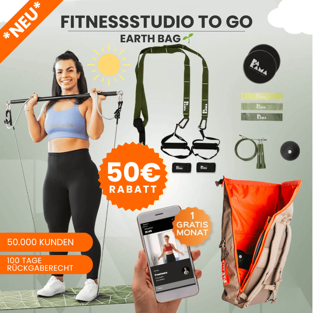 Fitnessstudio to Go (inkl. App) Alle Tools + Earth Bag (beige) / GOTHAM Green PAKAMA athletics